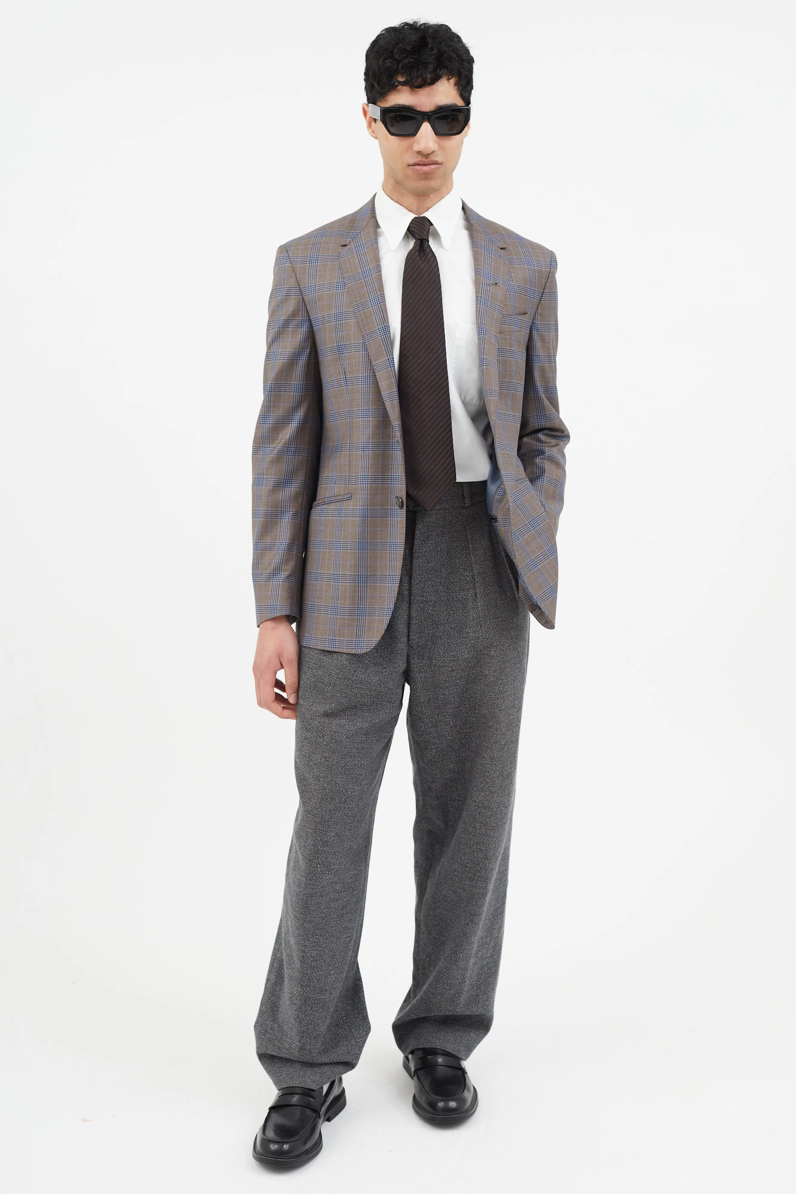 Brown & Blue Plaid Blazer