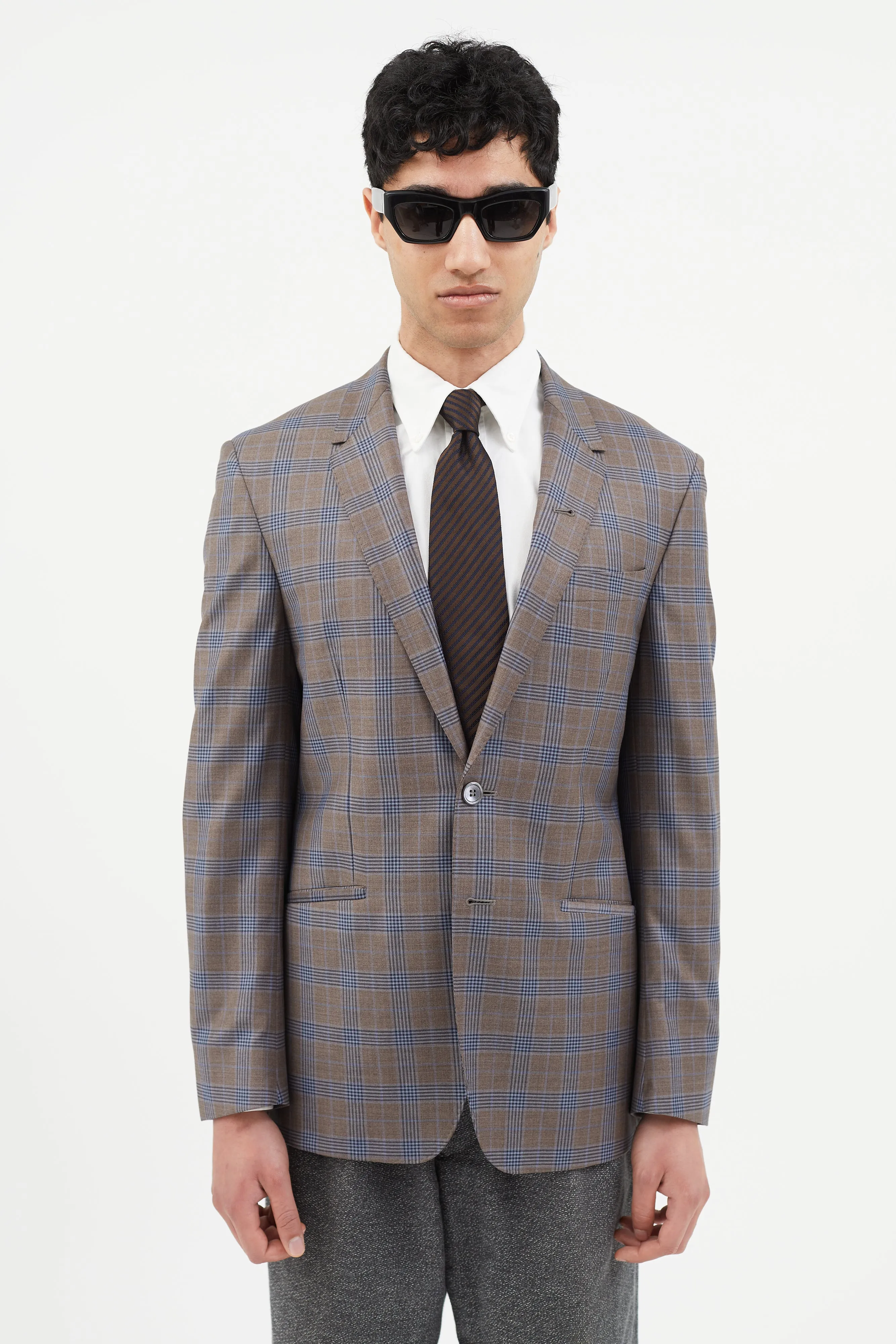Brown & Blue Plaid Blazer