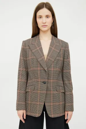 Brown Plaid Wool Blend Blazer