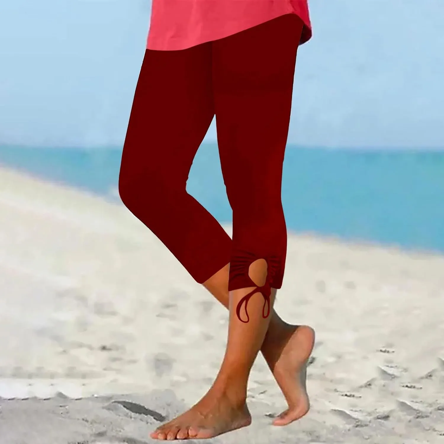 Capri Leggings for Women Tummy Control Knee Length Capri Shorts Dressy 2024 Summer Cropped Pants Casual Comfy Solid Capris