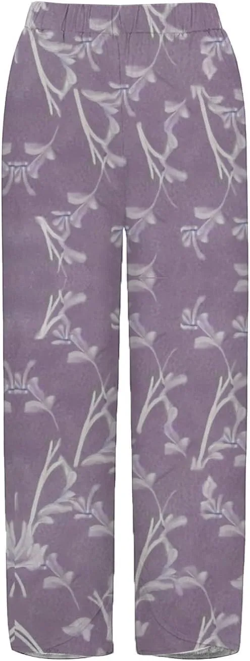 Capri Linen Pants for Women Summer Casual Wide Leg Pants Loose Fit Palazzo Trousers Elastic Waist Cropped Trousers