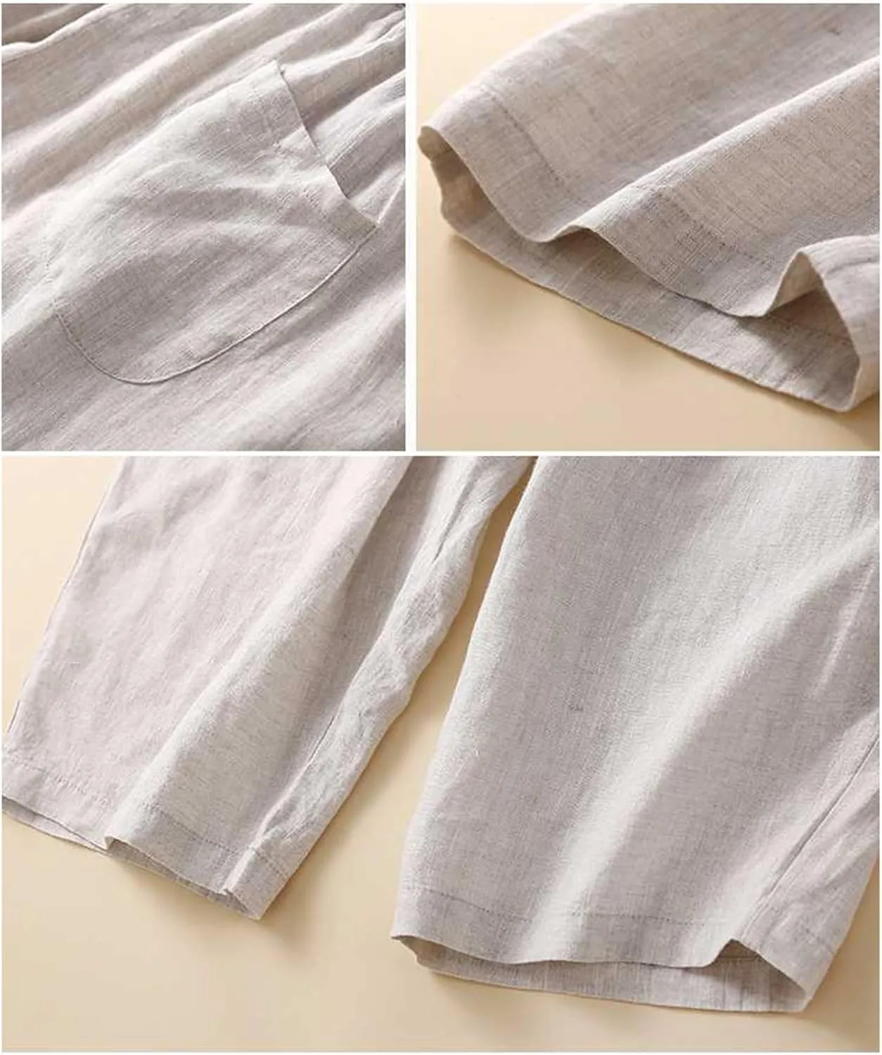 Capri Pants for Women 2025 Cropped Drawstring Linen Pants High Waist Casual Wide Leg Palazzo Trouser with Pockets