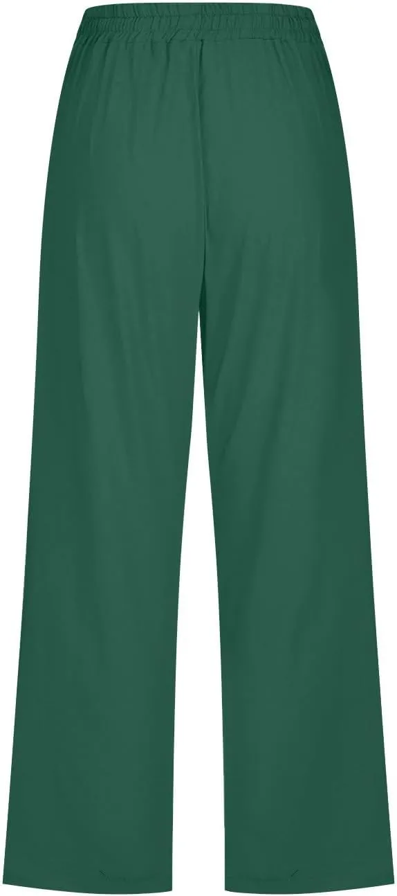 Capri Pants for Women Plus Size Linen Pant with Pockets Drawstring Cropped Trousers Casual Elastic Waist Pant 2025