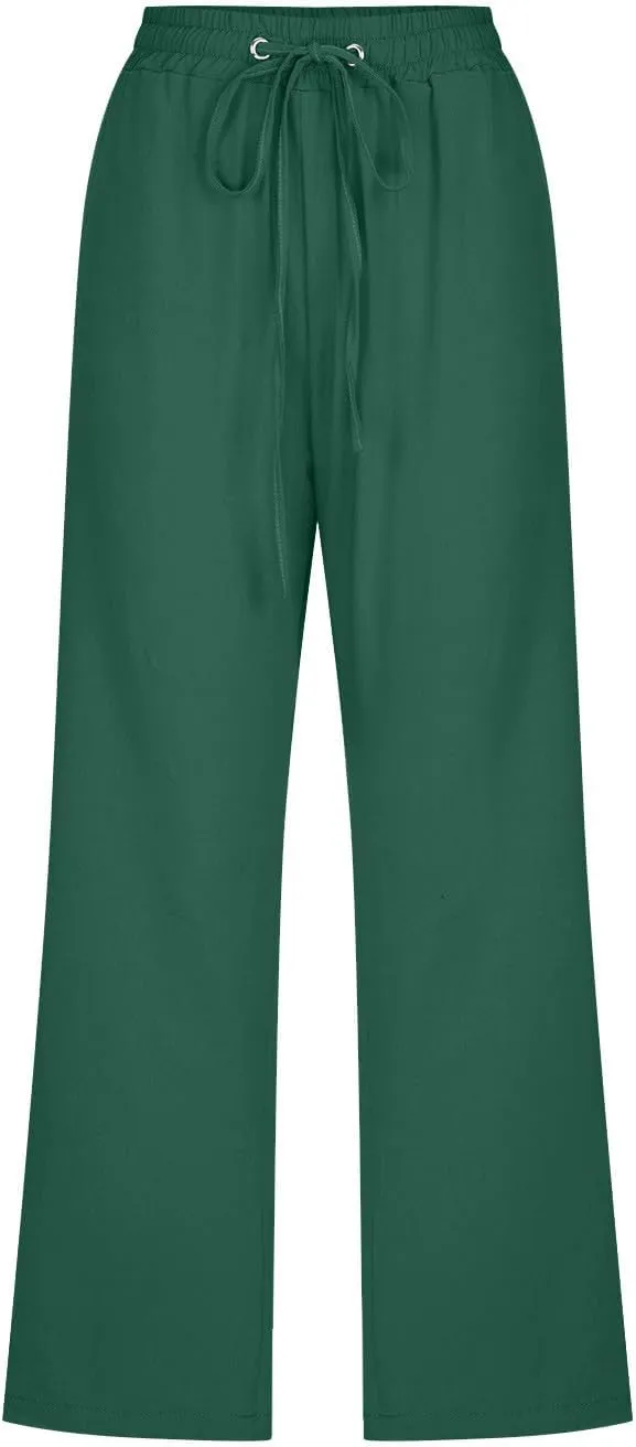 Capri Pants for Women Plus Size Linen Pant with Pockets Drawstring Cropped Trousers Casual Elastic Waist Pant 2025