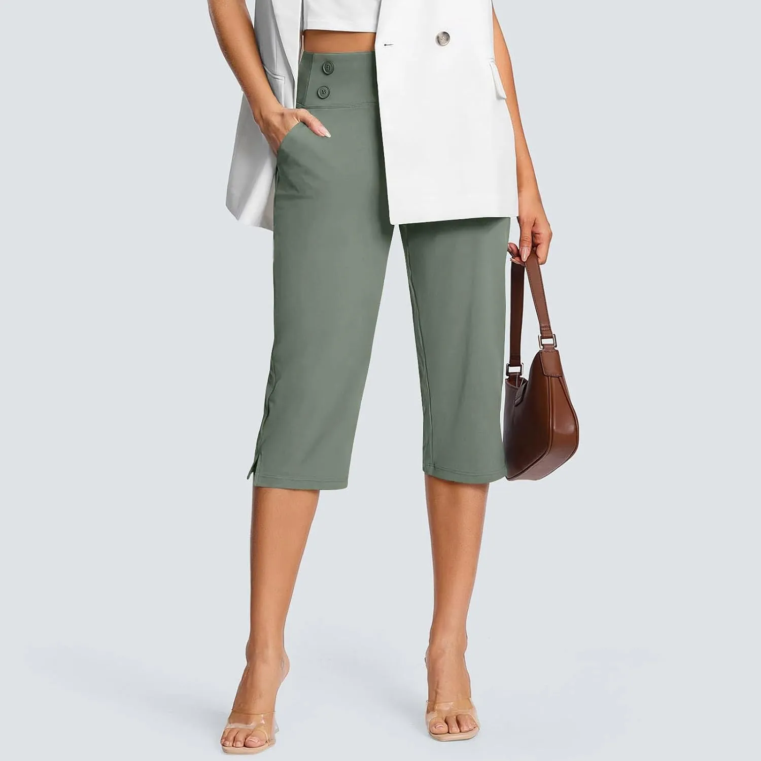 Capri Pants for Women Stretch High Waisted Crop Office Work Pants Summer Casual Capris Slacks Yoga Dress Pant