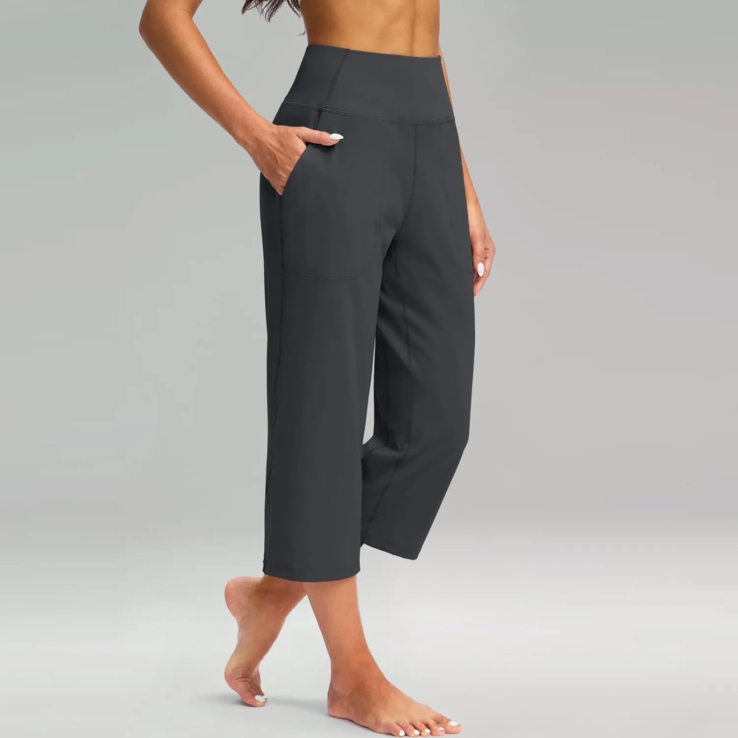 Capri Yoga Pants for Women Stretch High Waisted Wide Leg Pull on Capris Workout Athletic Work Pants with Pockets