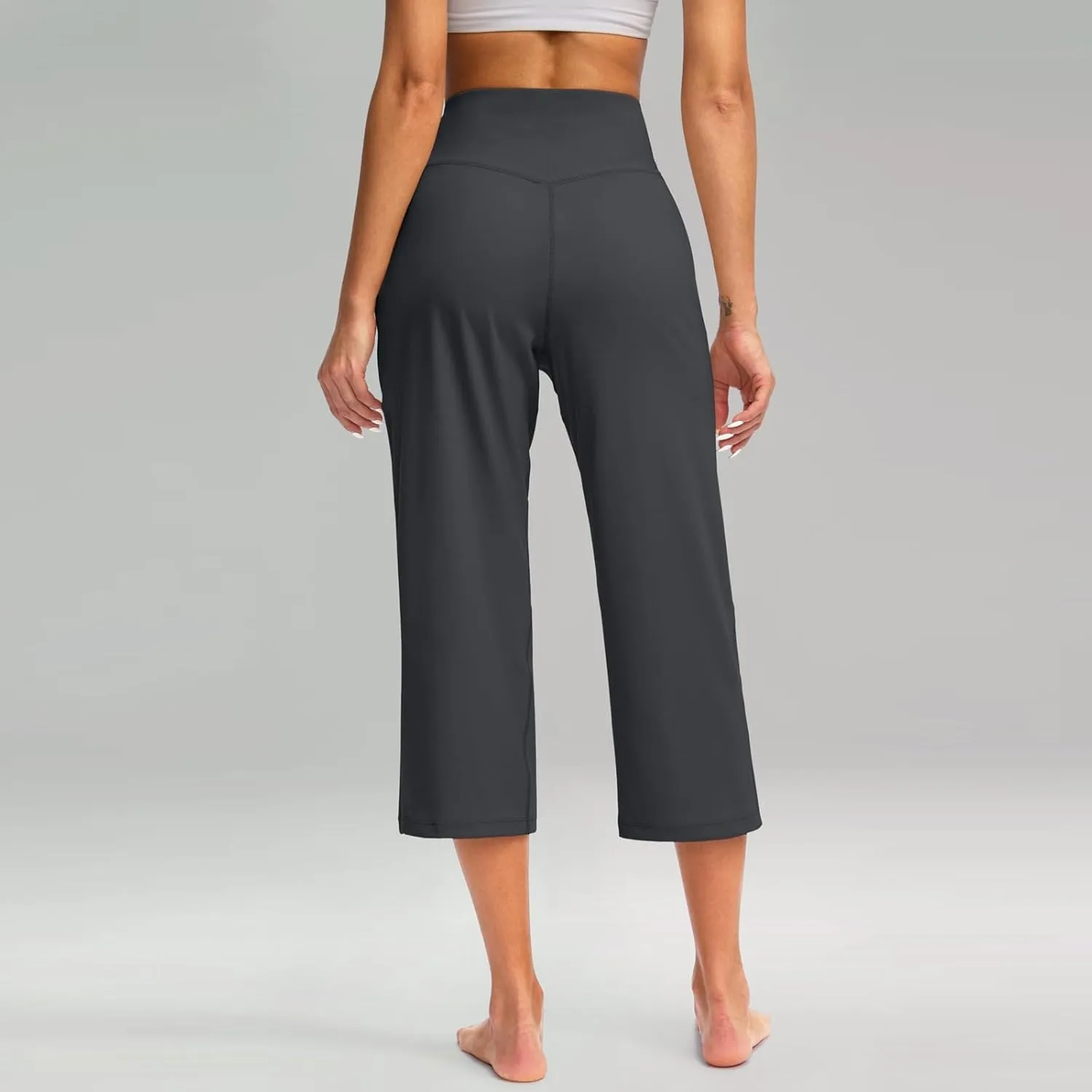 Capri Yoga Pants for Women Stretch High Waisted Wide Leg Pull on Capris Workout Athletic Work Pants with Pockets