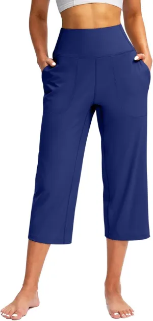 Capris for Women High Waisted Tummy Control Athletic Capri Leggings Cropped Dress Wide Leg Yoga Pants with Pockets