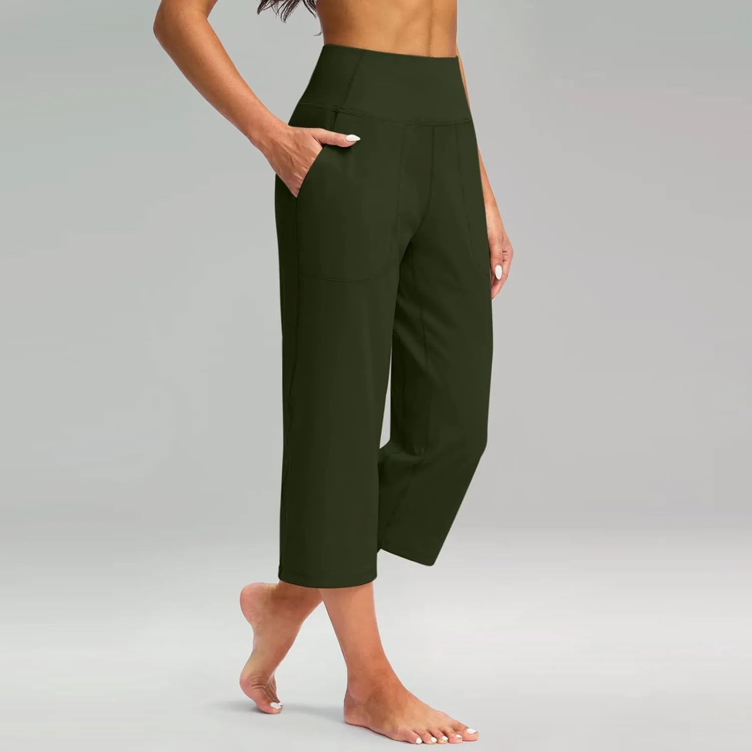 Capris for Women High Waisted Tummy Control Athletic Capri Leggings Cropped Dress Wide Leg Yoga Pants with Pockets