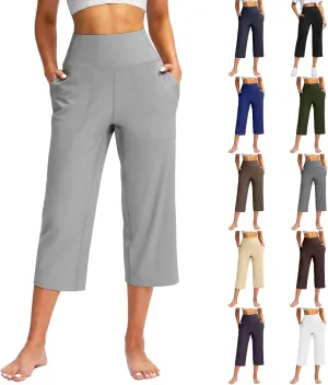 Capris for Women High Waisted Tummy Control Athletic Capri Leggings Cropped Dress Wide Leg Yoga Pants with Pockets