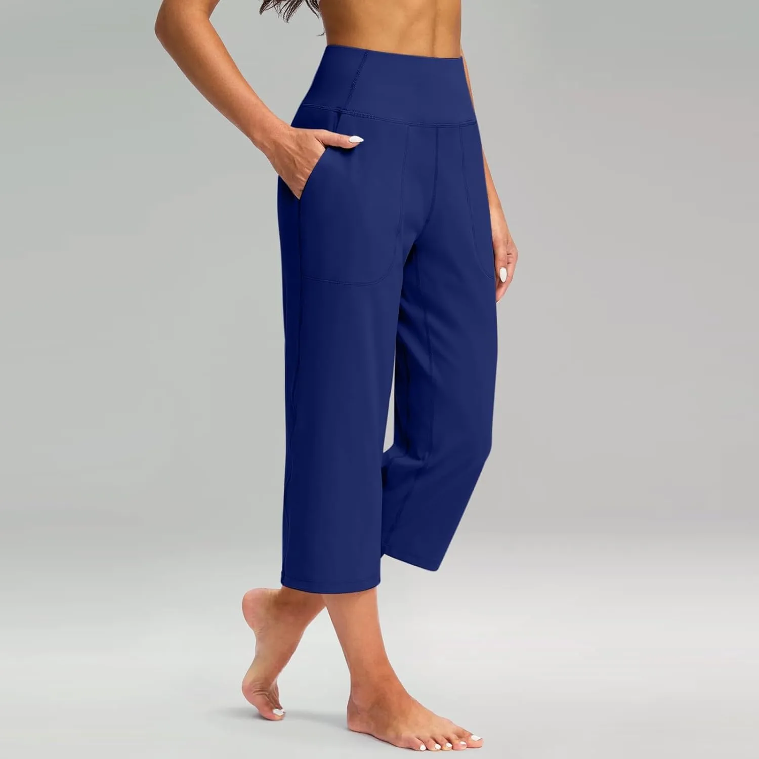 Capris for Women High Waisted Tummy Control Athletic Capri Leggings Cropped Dress Wide Leg Yoga Pants with Pockets