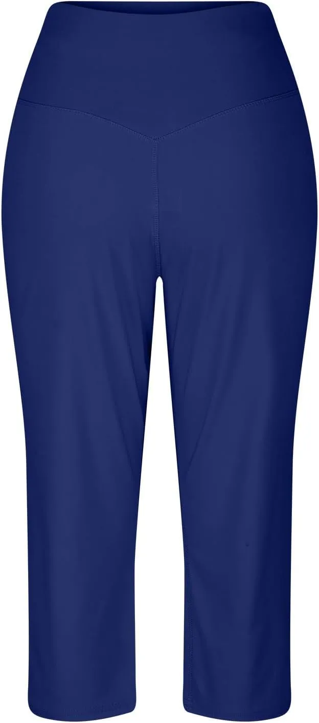 Capris for Women High Waisted Tummy Control Athletic Capri Leggings Cropped Dress Wide Leg Yoga Pants with Pockets