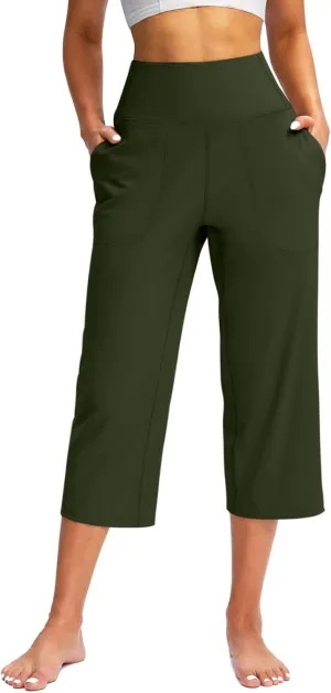 Capris for Women High Waisted Tummy Control Athletic Capri Leggings Cropped Dress Wide Leg Yoga Pants with Pockets