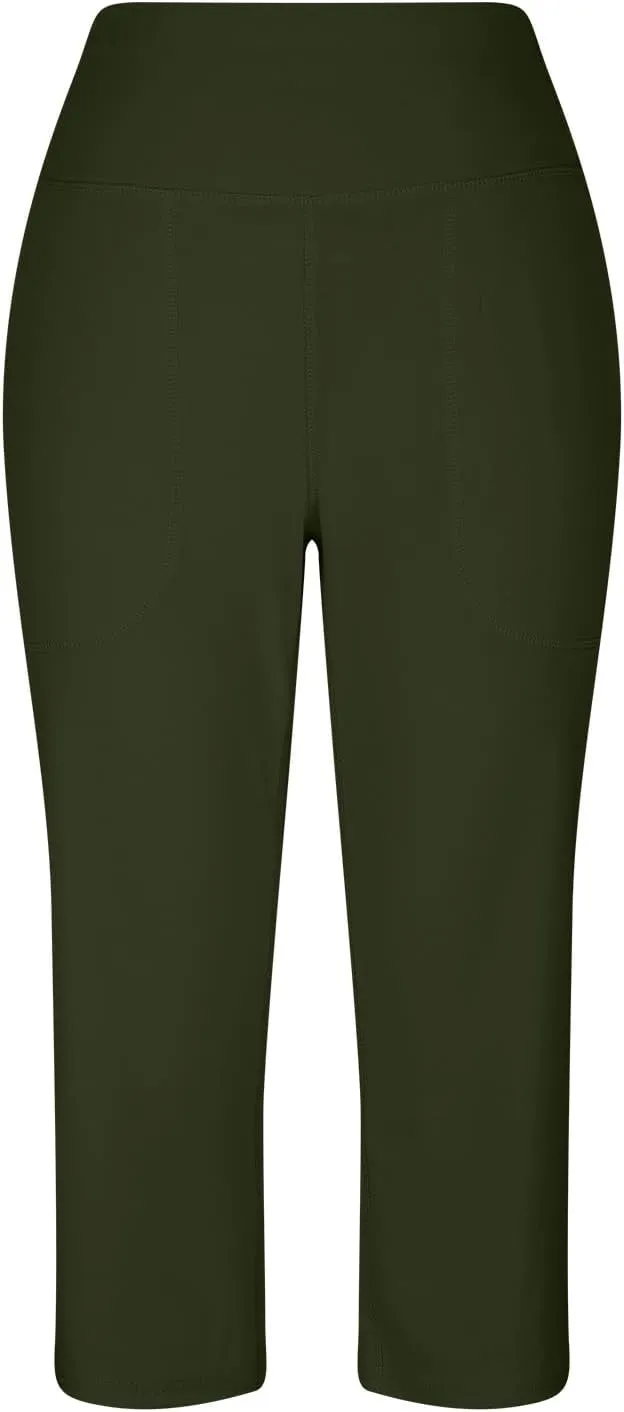 Capris for Women High Waisted Tummy Control Athletic Capri Leggings Cropped Dress Wide Leg Yoga Pants with Pockets