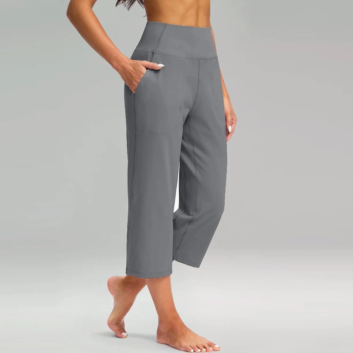 Capris for Women High Waisted Tummy Control Athletic Capri Leggings Cropped Dress Wide Leg Yoga Pants with Pockets