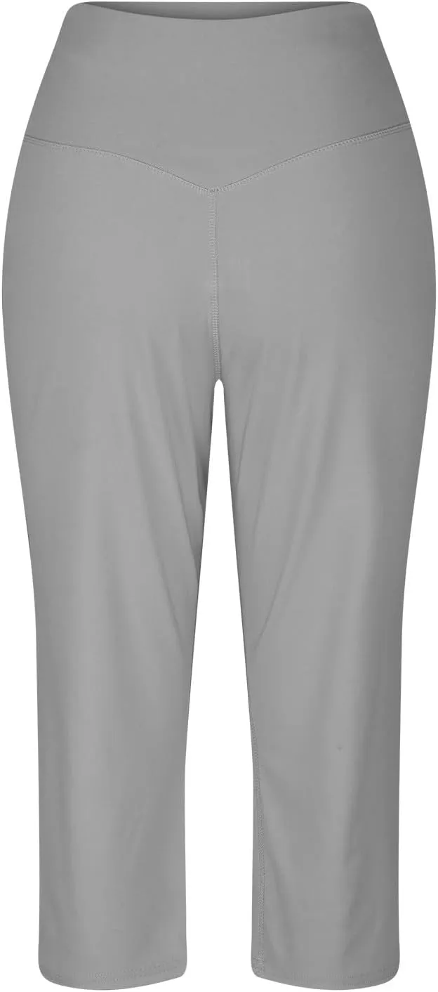 Capris for Women High Waisted Tummy Control Athletic Capri Leggings Cropped Dress Wide Leg Yoga Pants with Pockets