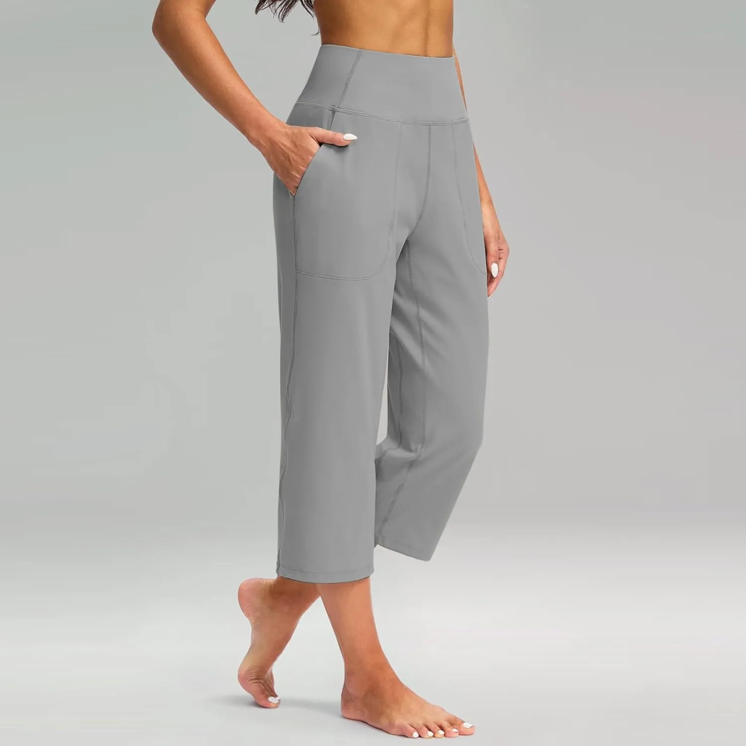 Capris for Women High Waisted Tummy Control Athletic Capri Leggings Cropped Dress Wide Leg Yoga Pants with Pockets