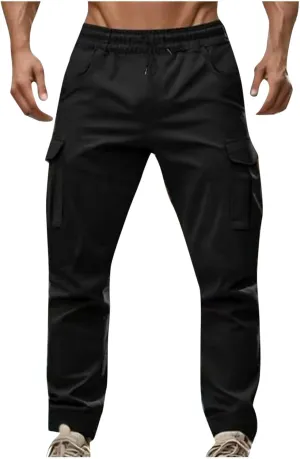 Cargo Pants for Men Casual Slim Fit Jogger Tapered Long Pant Summer Elastic Waist Drawstring Sport Workout Trousers