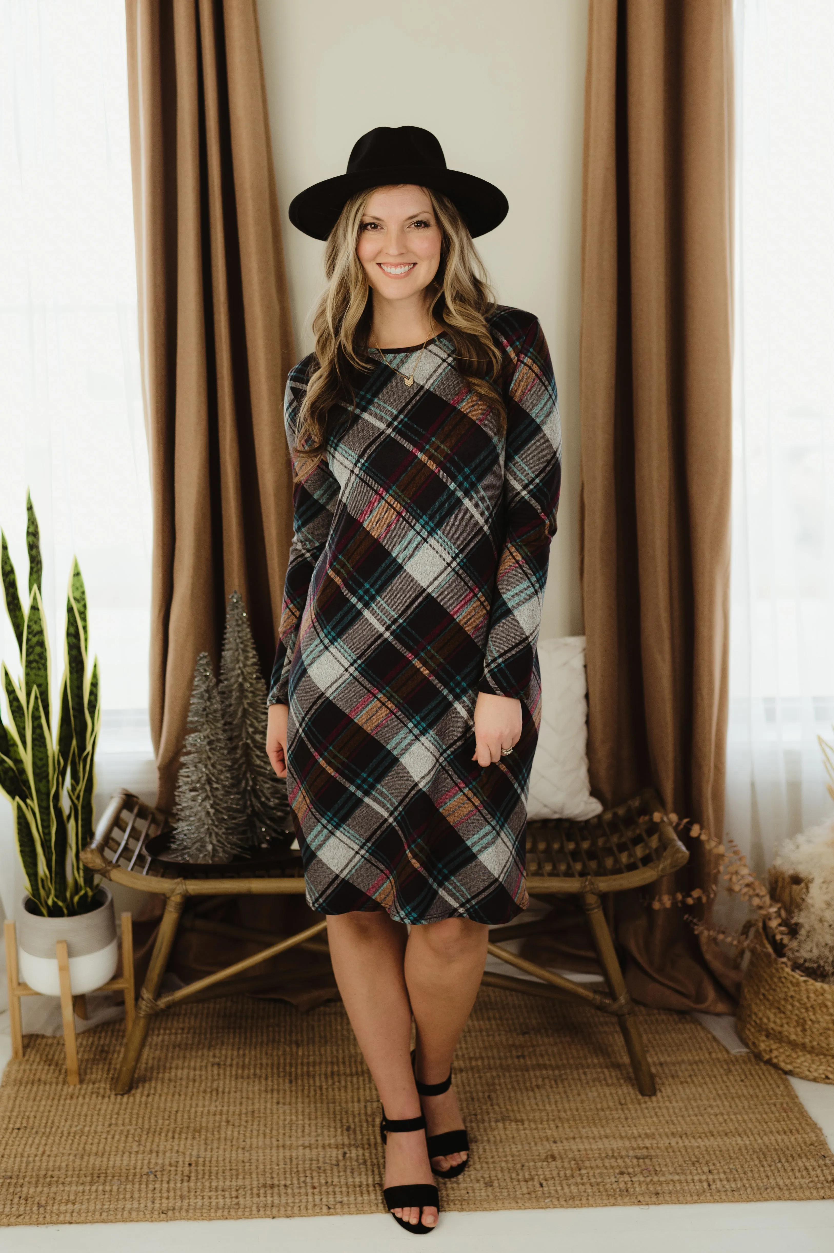 Casual Plaid Knit Dress