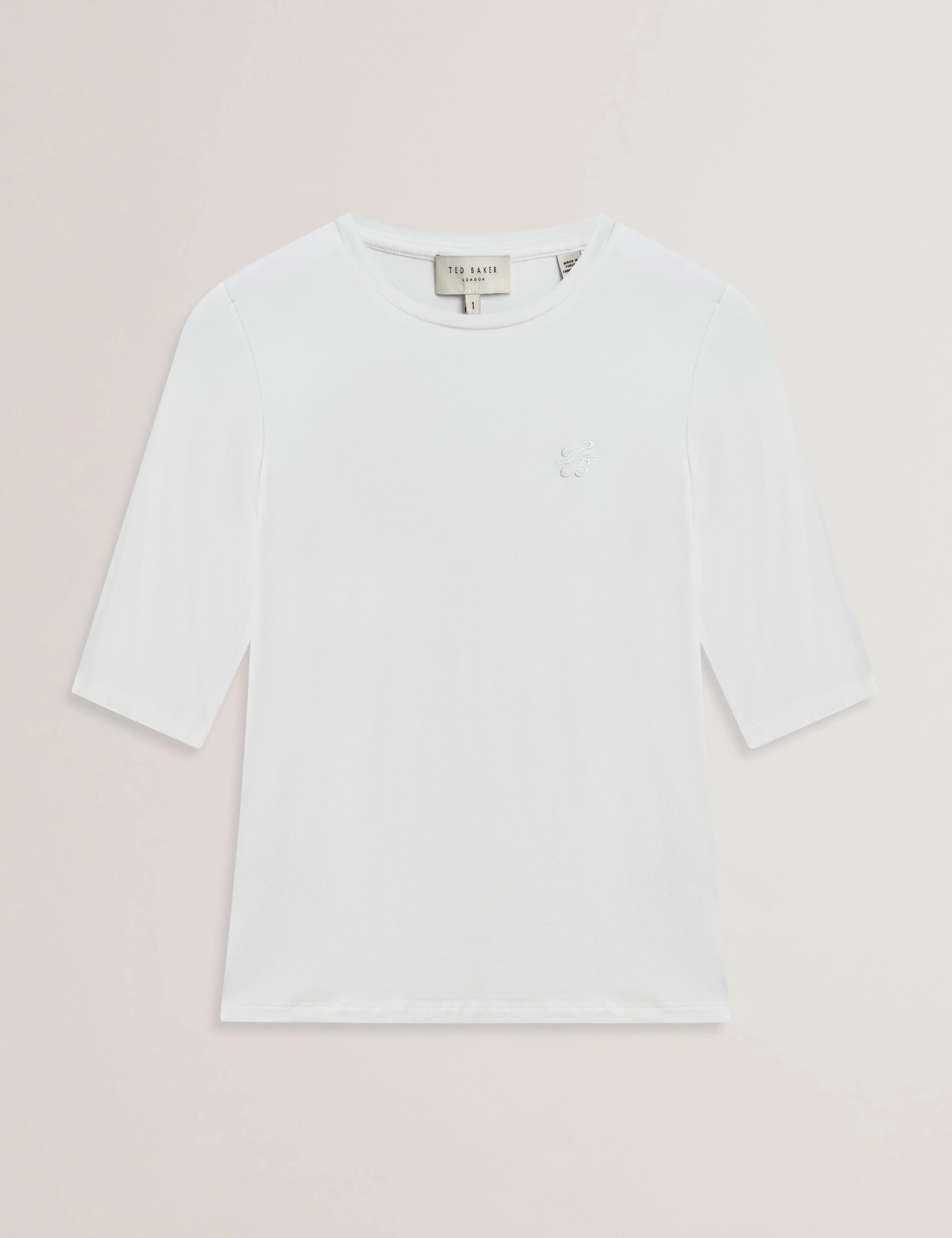 Casy Fitted Half Sleeve Chest Branded Tee Ivory