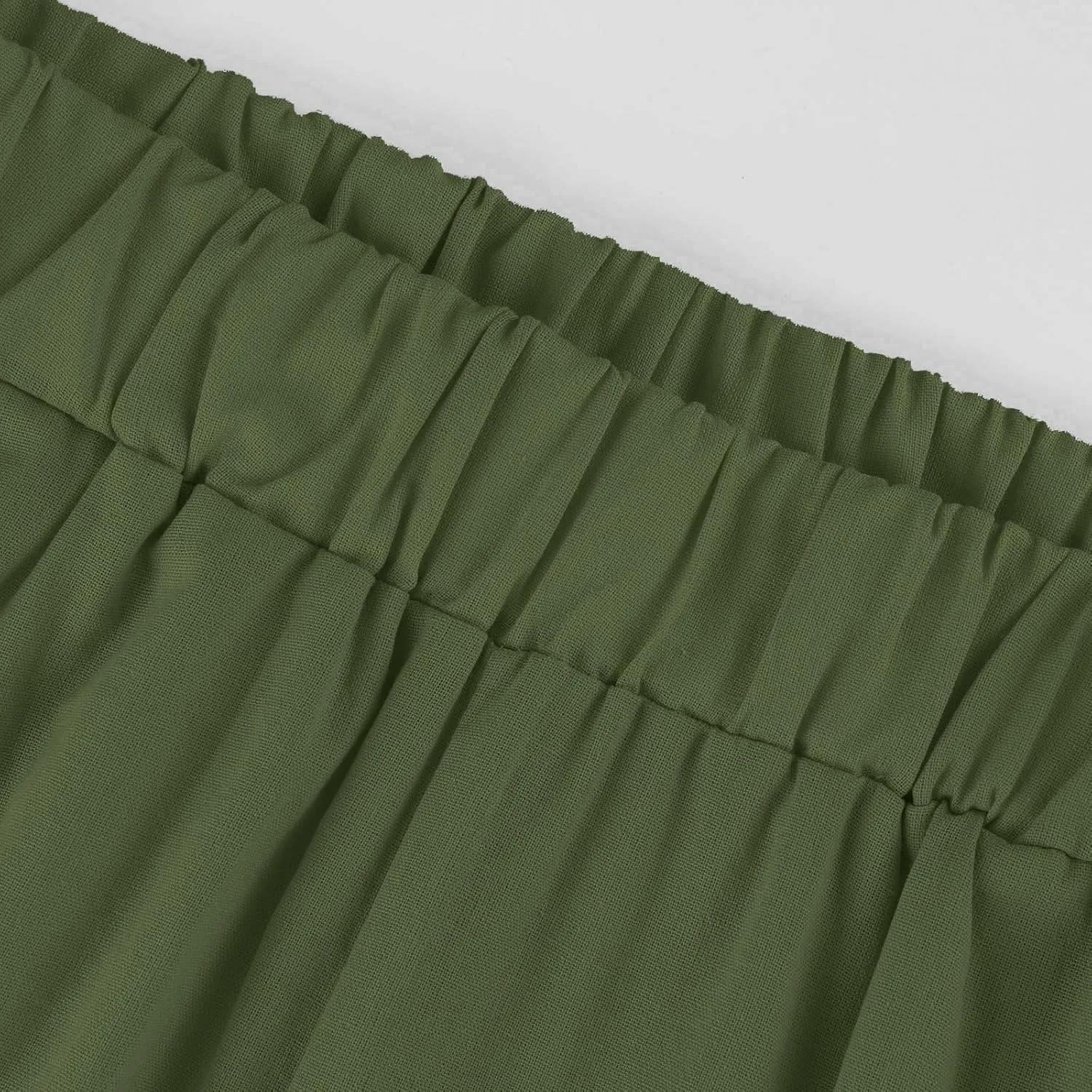 Cotton Linen Pants Women Summer Elastic Waist Straight Leg Plus Size Cropped Pants Casual Beach Trousers with Pockets