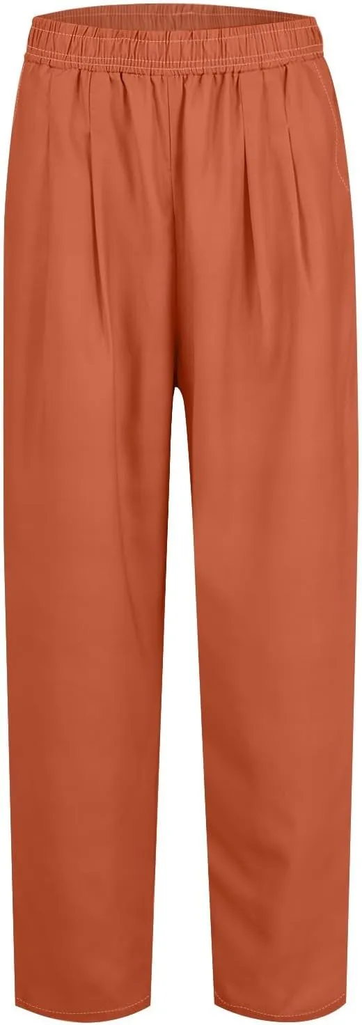 Cotton Linen Trouser Pants for Women Boho Beach Capris Pants 2024 Casual Summer Lightweight Drawstring Pants Pockets