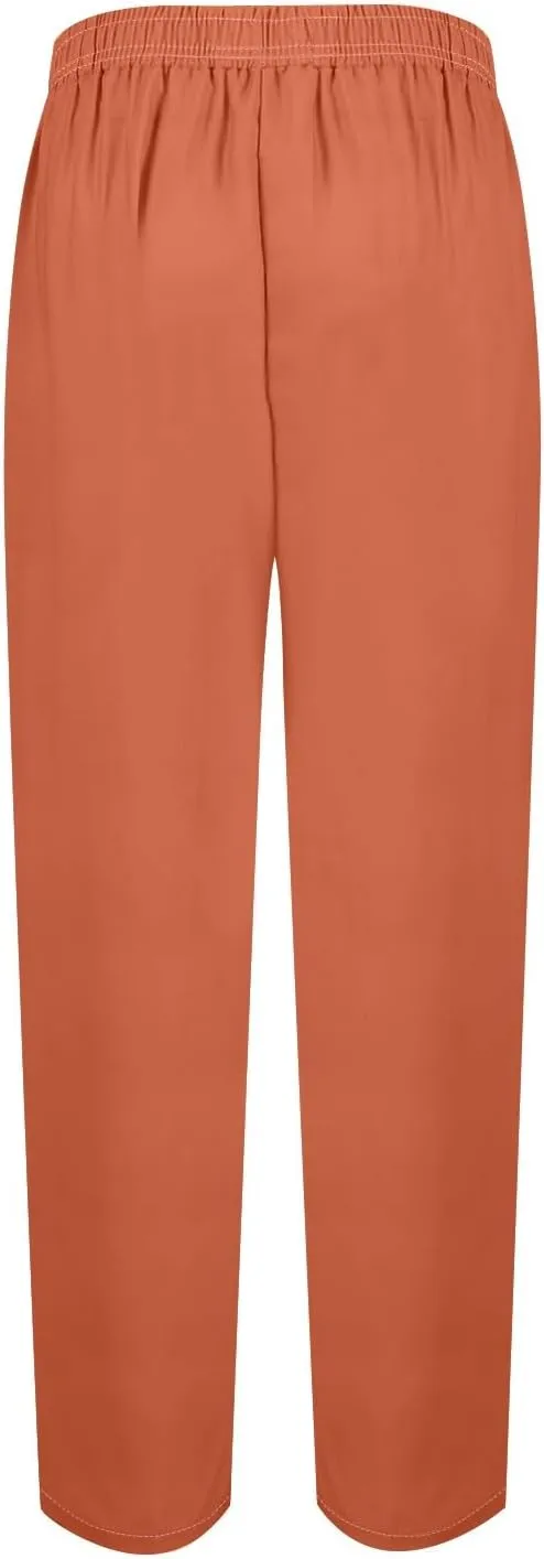 Cotton Linen Trouser Pants for Women Boho Beach Capris Pants 2024 Casual Summer Lightweight Drawstring Pants Pockets