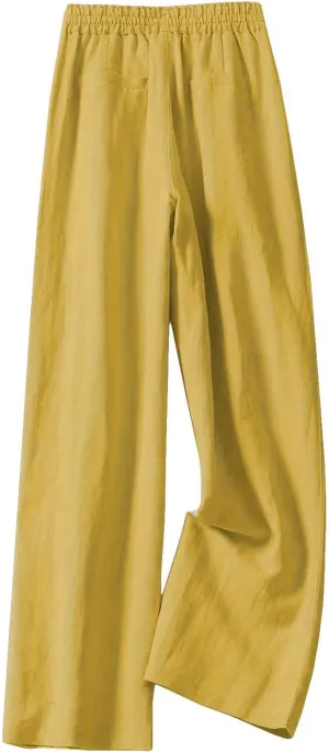 Cotton Linen Wide Leg Pants for Women Summer Casual Yoga Palazzo Pants High Waist Straight Leg Trousers with Pockets