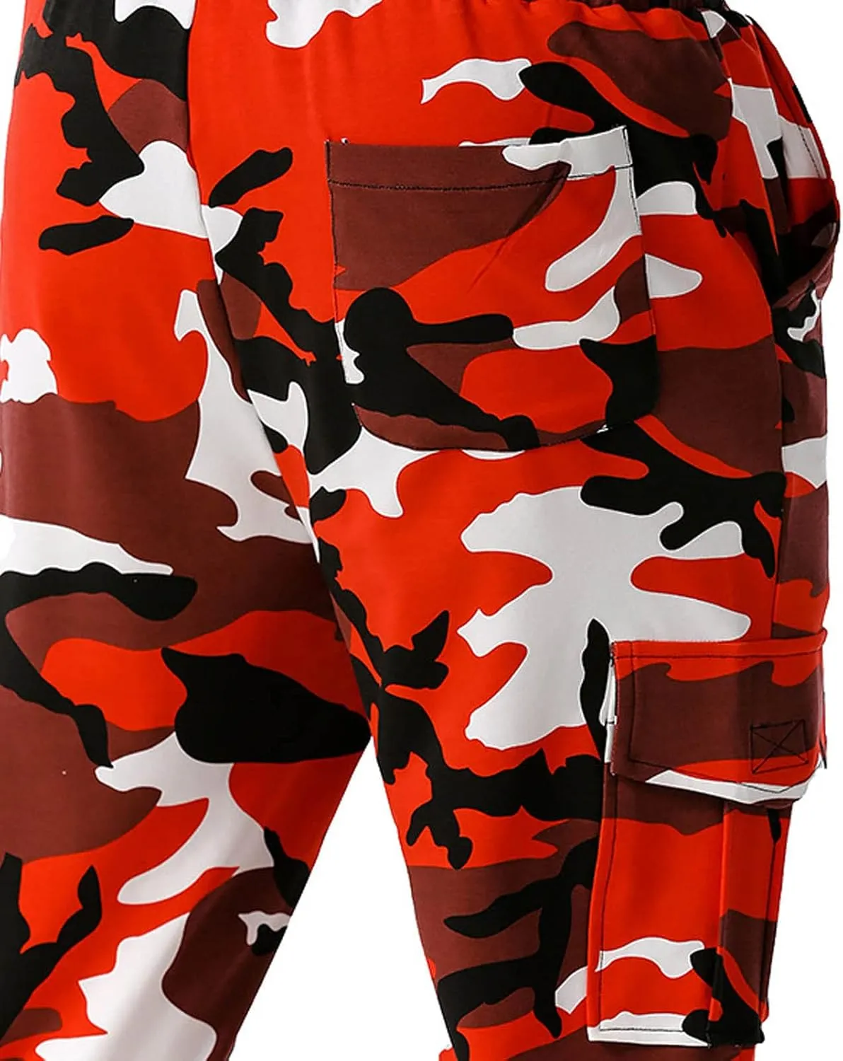 Cotton Men's Camo Jogger Pants Elastic Waist Drawstring Slim Fit Cargo Pockets Breathable Casual Outdoor Workout
