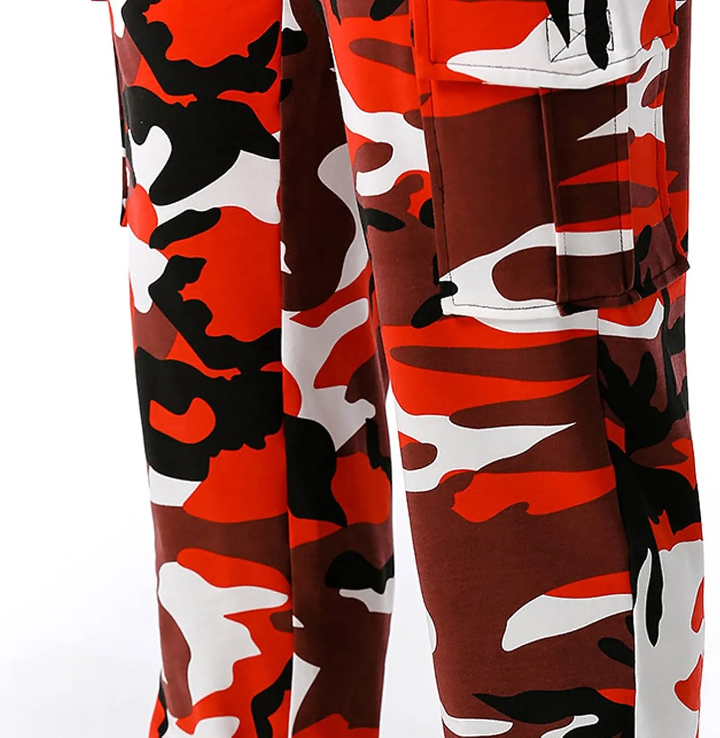 Cotton Men's Camo Jogger Pants Elastic Waist Drawstring Slim Fit Cargo Pockets Breathable Casual Outdoor Workout