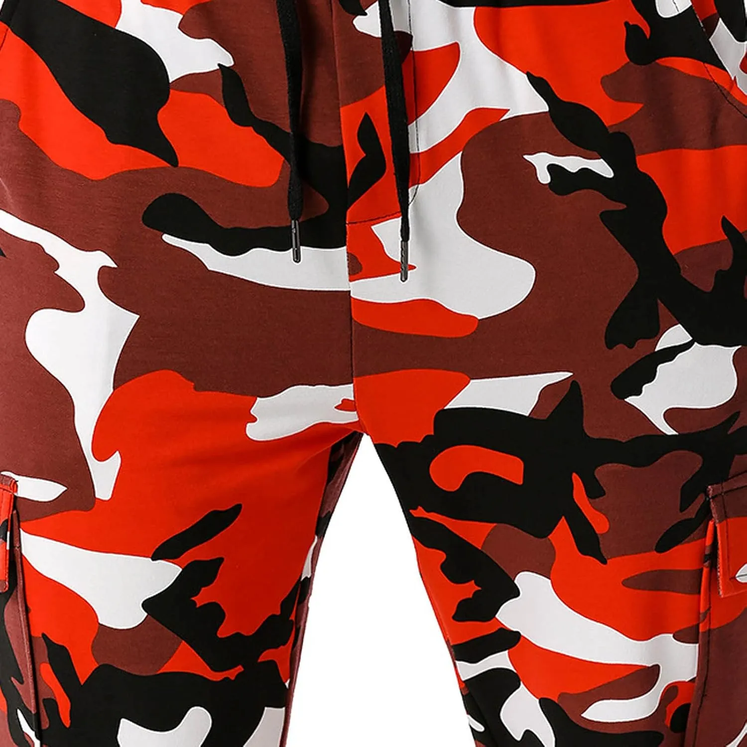 Cotton Men's Camo Jogger Pants Elastic Waist Drawstring Slim Fit Cargo Pockets Breathable Casual Outdoor Workout