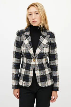 Cream & Multicolour Wool Plaid Blazer