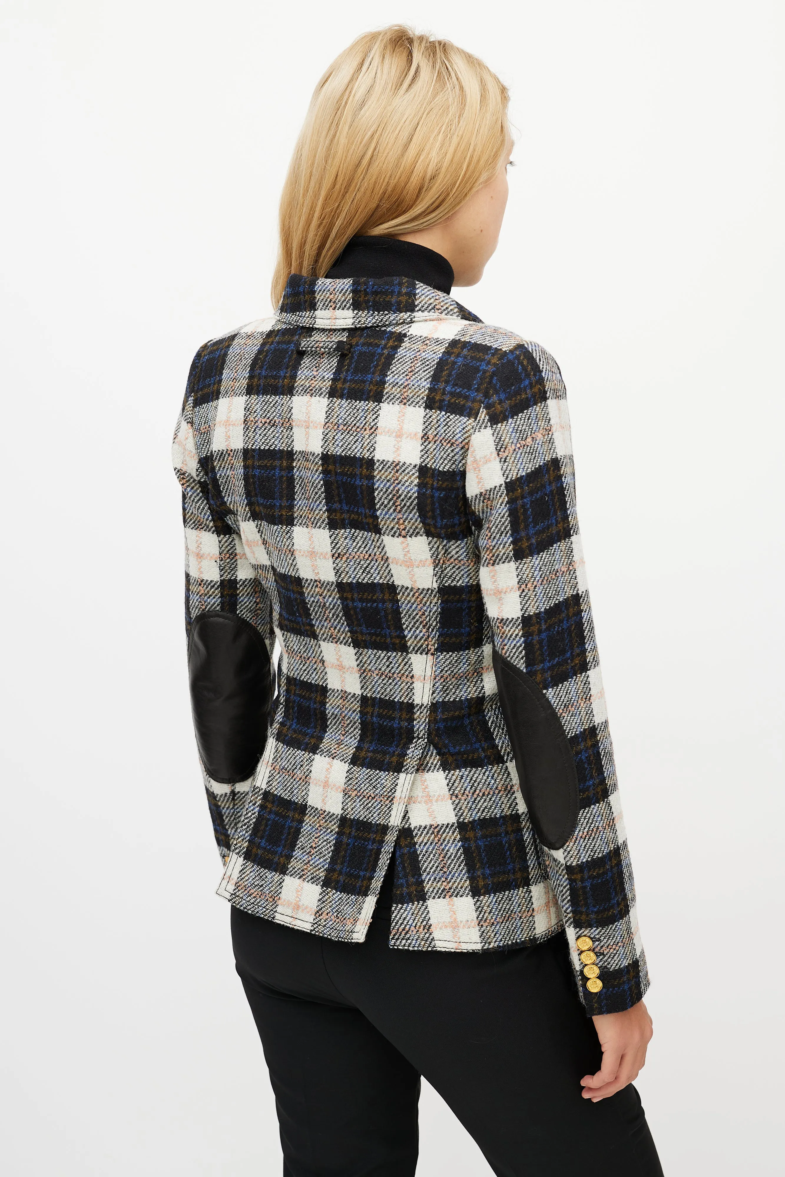 Cream & Multicolour Wool Plaid Blazer