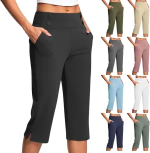 Cropped Leggings for Women Tummy Control Stretch Capri Pants Casual Athletic Pants Summer Yoga Pant with Pockets