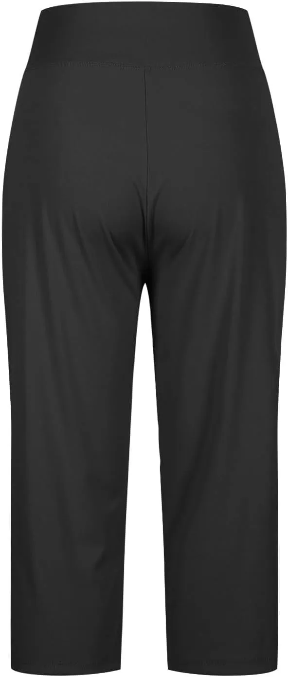 Cropped Leggings for Women Tummy Control Stretch Capri Pants Casual Athletic Pants Summer Yoga Pant with Pockets