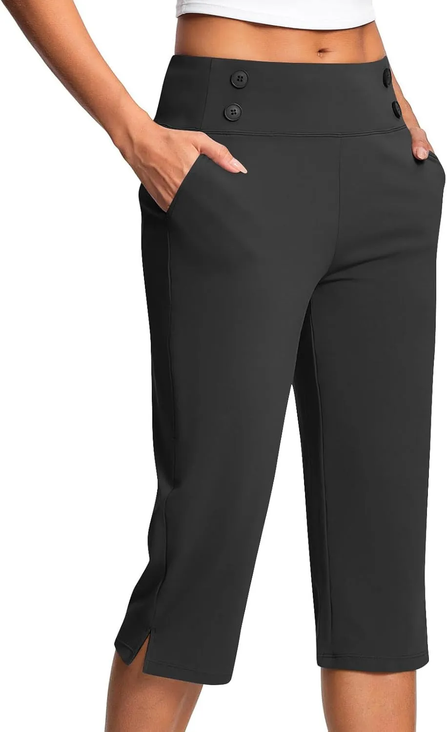 Cropped Leggings for Women Tummy Control Stretch Capri Pants Casual Athletic Pants Summer Yoga Pant with Pockets