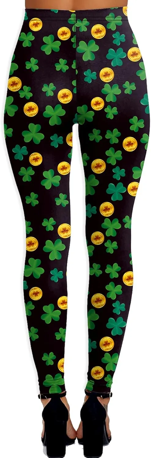 Deerose Women Mardi Gras Leggings Irish Shamrock High Waist Legging