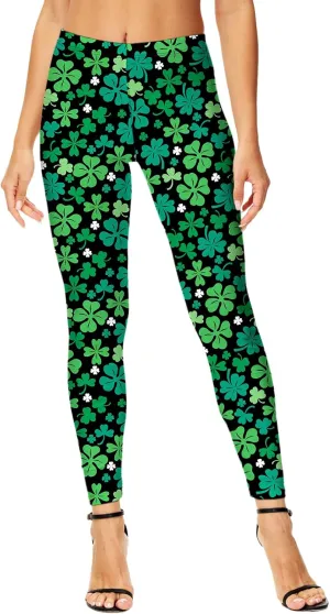 Deerose Women Mardi Gras Leggings Irish Shamrock High Waist Legging