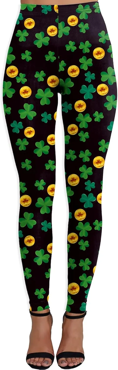 Deerose Women Mardi Gras Leggings Irish Shamrock High Waist Legging