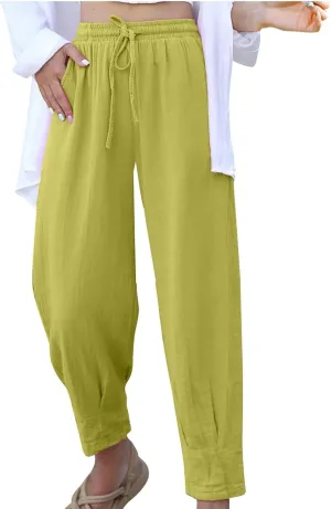 Firzero Womens Casual Pants for Summer Straight Leg Pants Elastic High Waist Flowy Trousers Comfy Loose Fit Beach Slacks