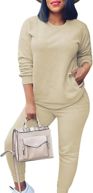 Fixmatti Women's 2 Piece Sweatsuit Long Sleeve Shirts Jogger Pant Set Tracksuit