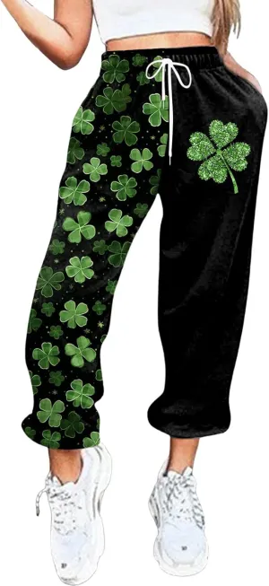 FZVYD St. Patrick's Day Sweatpants for Women Baggy Casual Lounge Trousers Sport Athletic Drawstring Clover Green Lounge Pants
