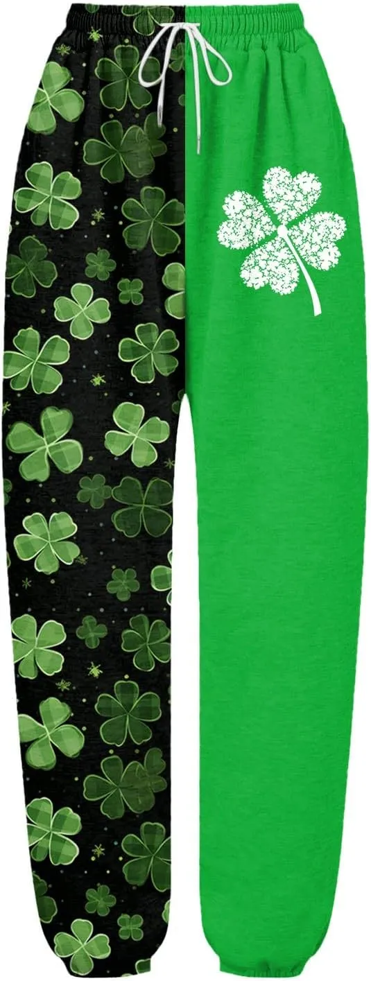 FZVYD St. Patrick's Day Sweatpants for Women Baggy Casual Lounge Trousers Sport Athletic Drawstring Clover Green Lounge Pants