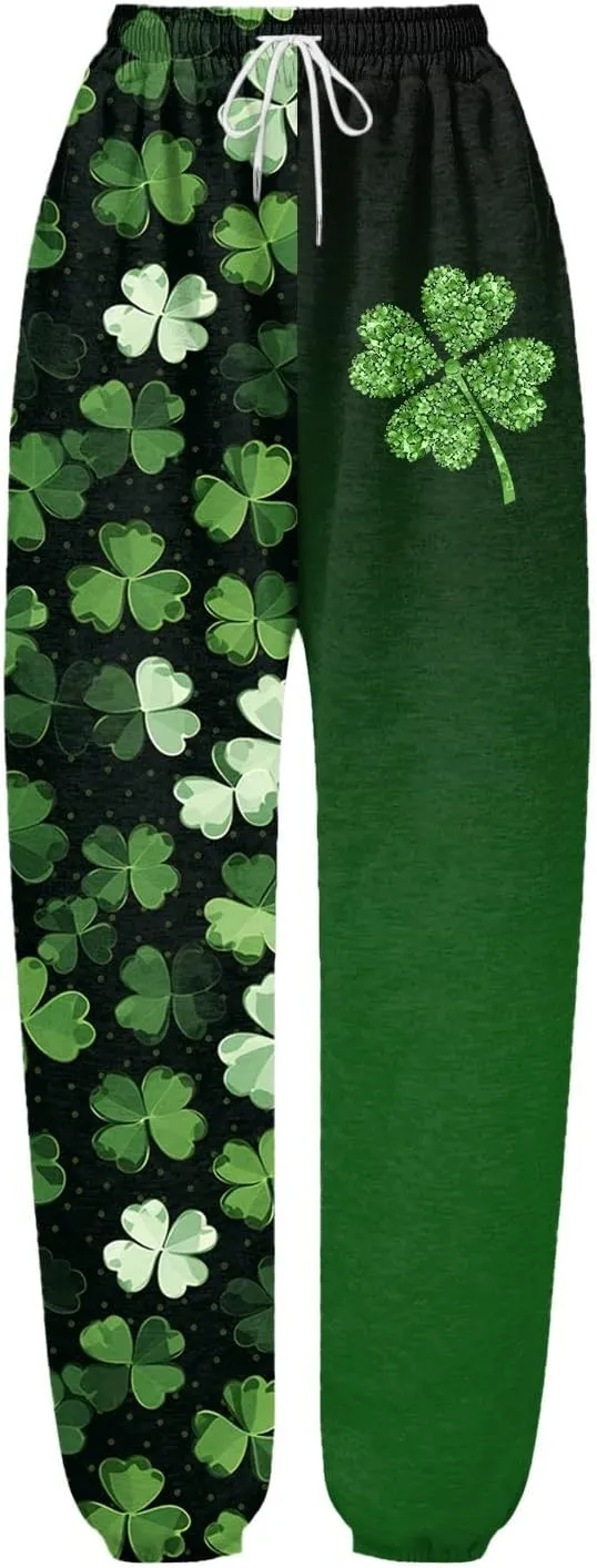 FZVYD St. Patrick's Day Sweatpants for Women Baggy Casual Lounge Trousers Sport Athletic Drawstring Clover Green Lounge Pants