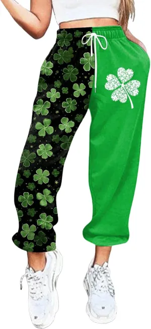 FZVYD St. Patrick's Day Sweatpants for Women Baggy Casual Lounge Trousers Sport Athletic Drawstring Clover Green Lounge Pants
