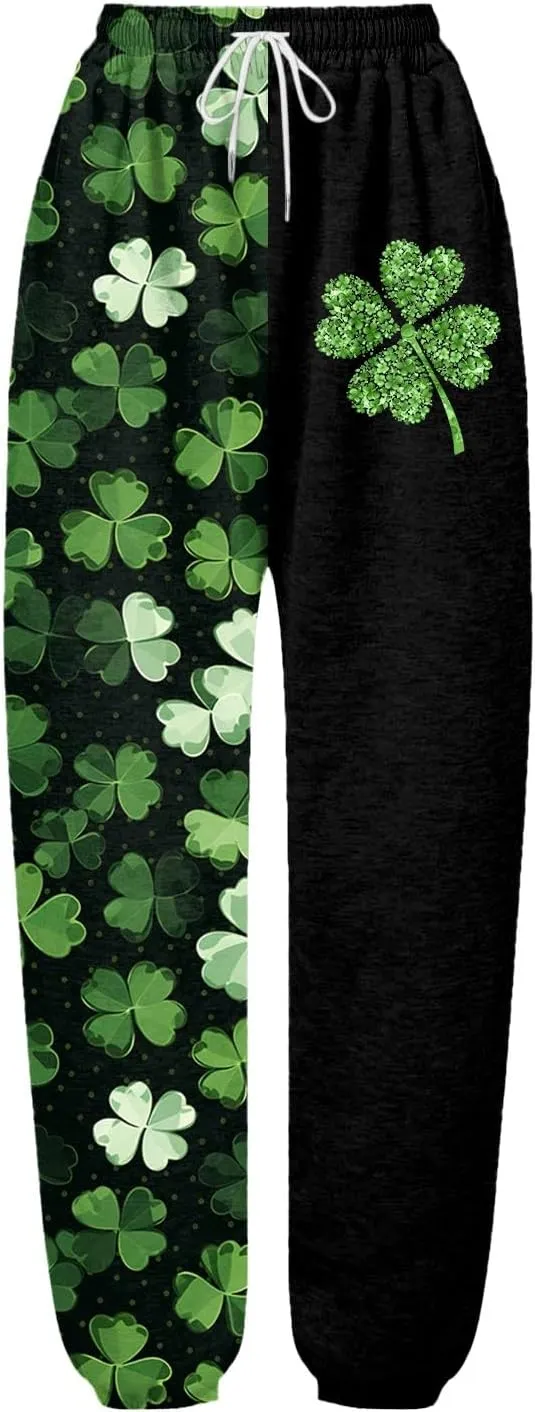 FZVYD St. Patrick's Day Sweatpants for Women Baggy Casual Lounge Trousers Sport Athletic Drawstring Clover Green Lounge Pants