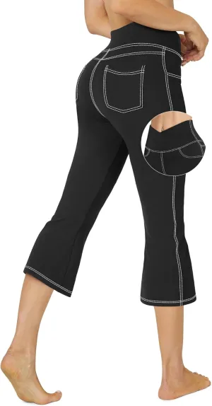 G4Free Bootcut Capri Yoga Pants with 4 Pockets for Women Summer Tummy Control High Waist Capris