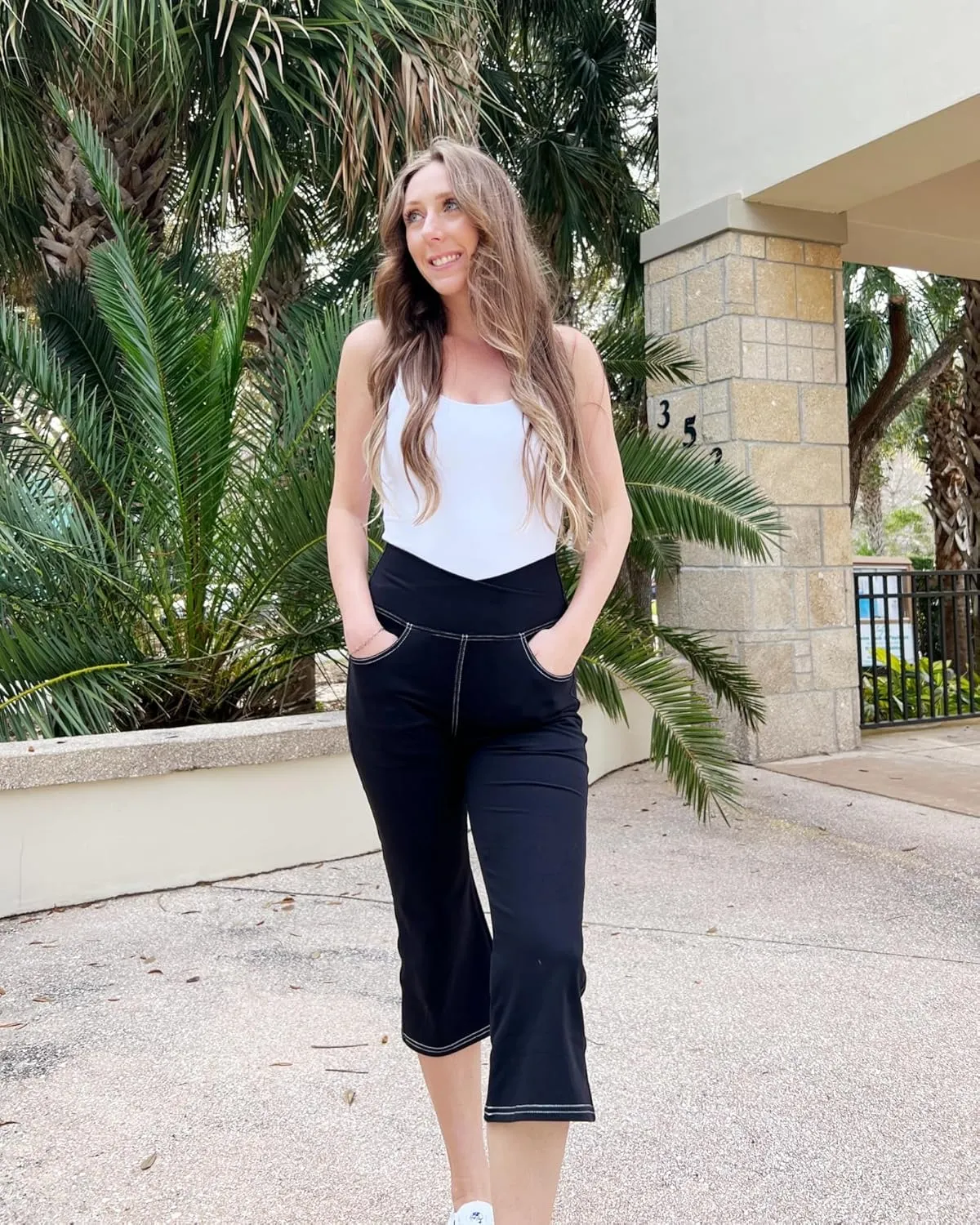 G4Free Bootcut Capri Yoga Pants with 4 Pockets for Women Summer Tummy Control High Waist Capris