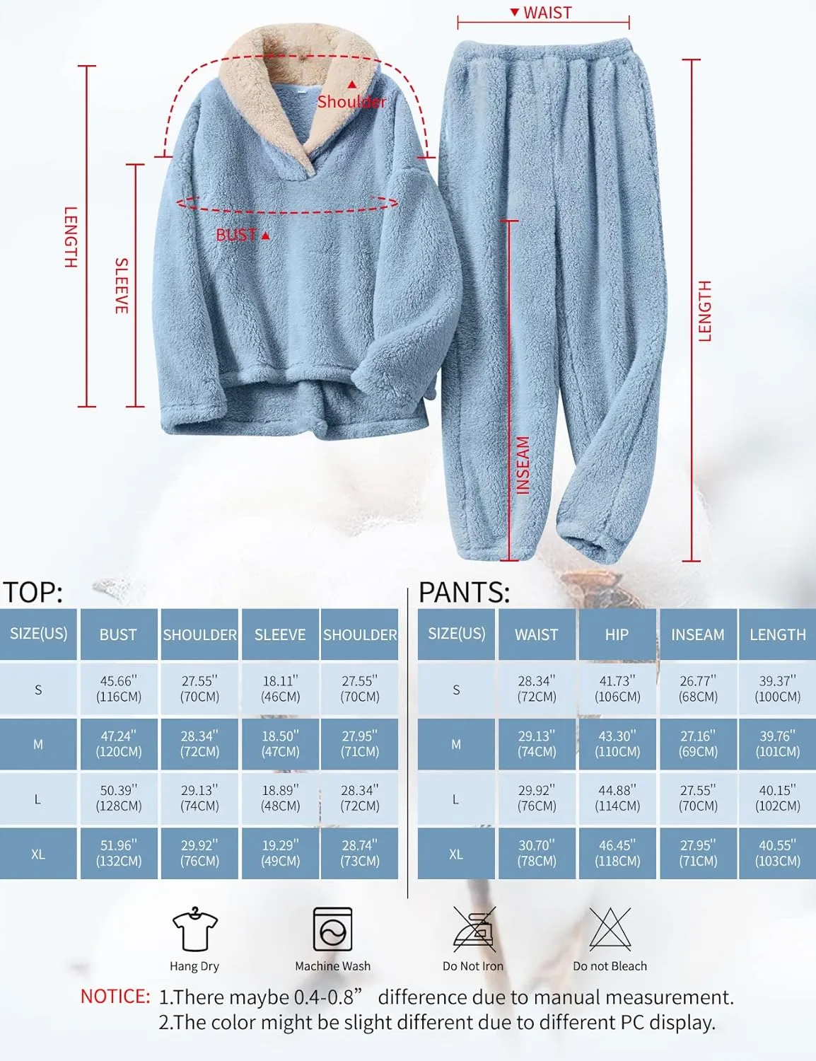 Gihuo Women' s Fluffy Pajamas Set Fleece Pullover Pants Loose Plush Sleepwear 2 Piece Pjs Set Warm Loungewear Fuzzy