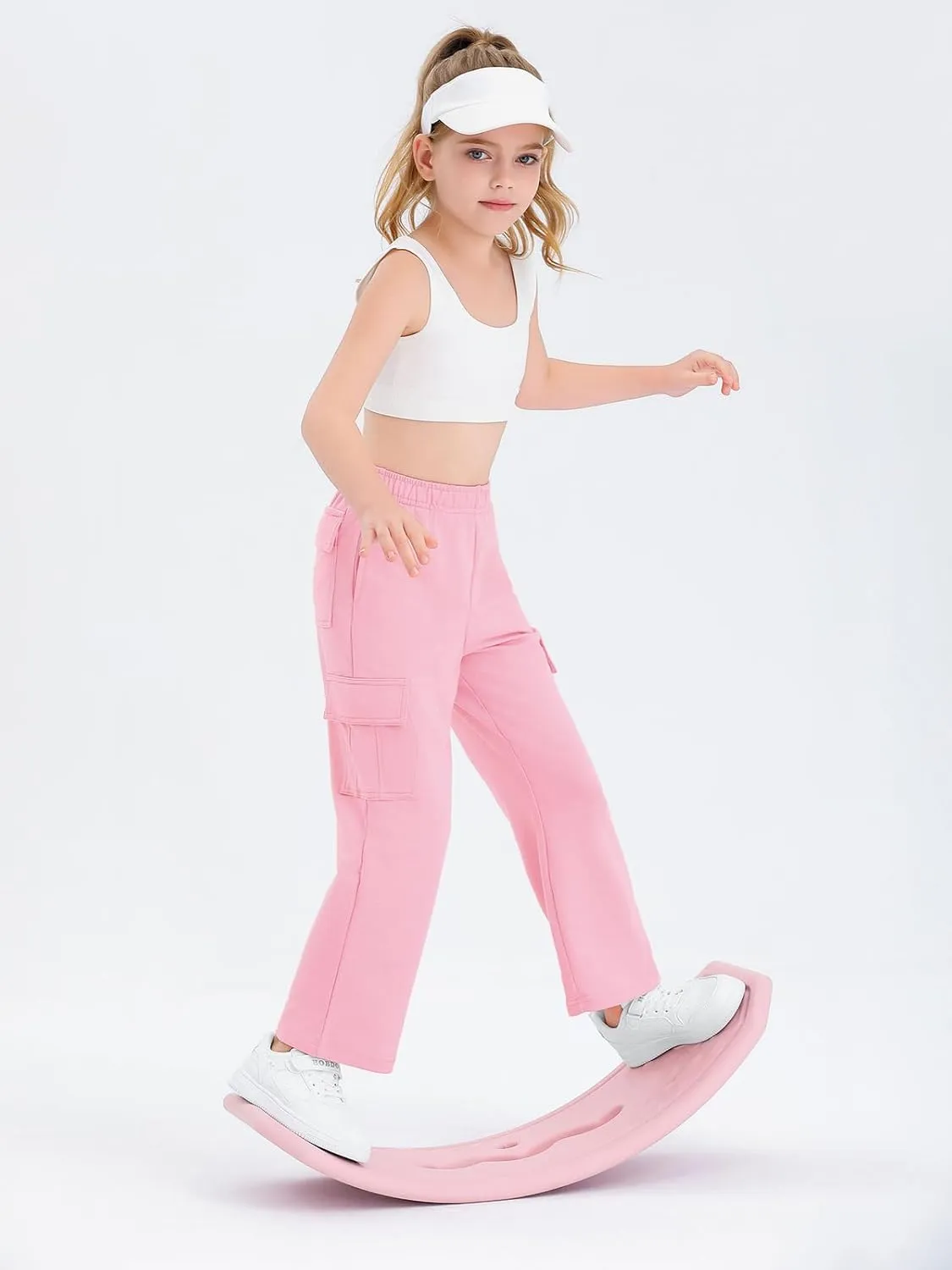 Girls Kids Cargo Sweatpants Wide Straight Leg Jogger Pants 5-14 Years